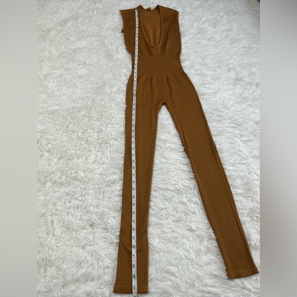 Daisy | Camel Brown Ribbed Catsuit Jumpsuit - Picture 11 of 11
